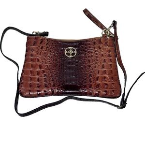 Stauer Brown Faux Crocodile‎ Embossed Shoulder Bag